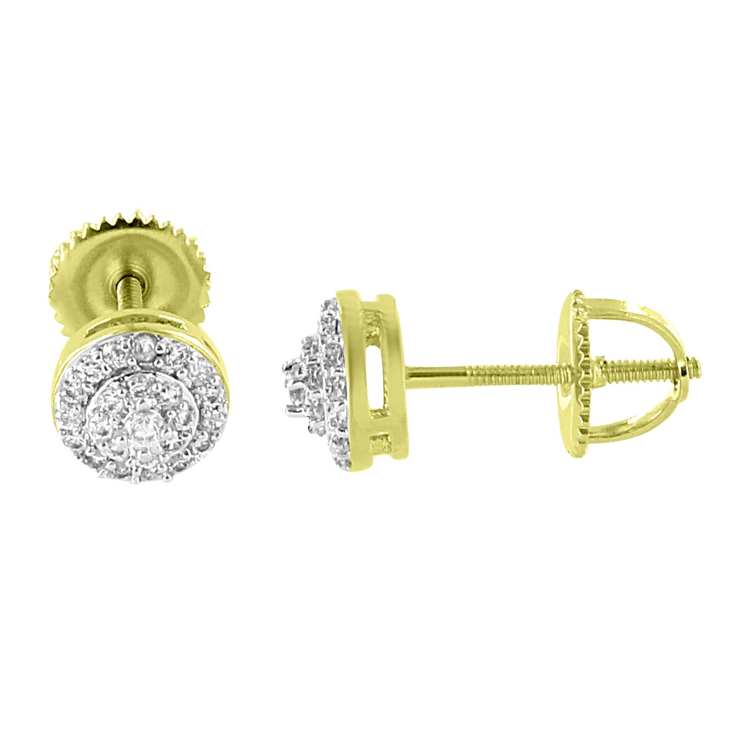 Halo Design Earrings 14K Yellow Gold  Simulated Diamonds Screw Back Studs