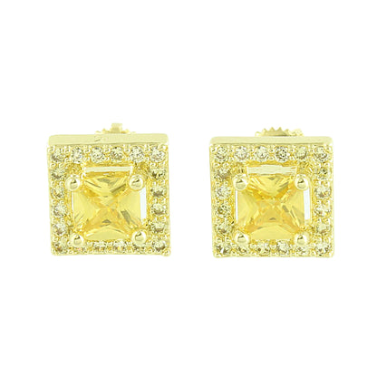 Canary Lab Diamonds Earrings Screw Back 14K Yellow Gold Finish Studs