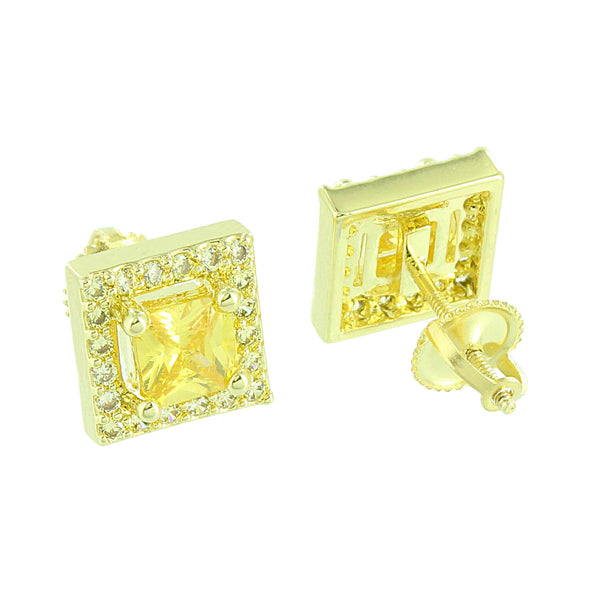 Canary Lab Diamonds Earrings Screw Back 14K Yellow Gold Finish Studs