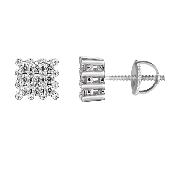 Sterling Silver Solitaire Square Bling Screw Back Earrings