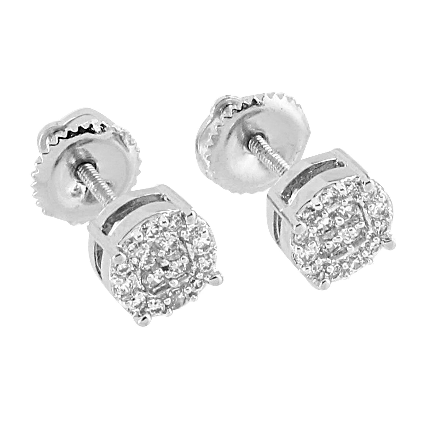 Round Cluster Set Earrings Round Studs 14K White Gold Finish Lab Diamonds Screw Back