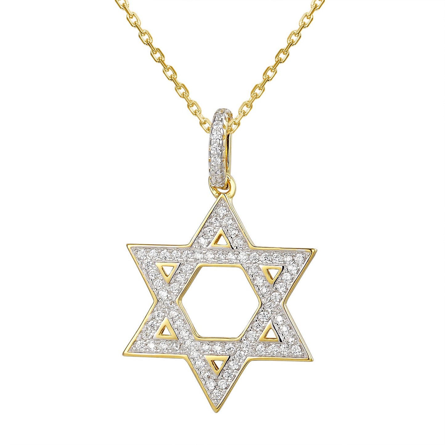 Star of David 14k Gold Finish Pendant Chain