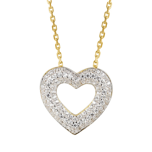 14K Gold Finish Open Heart Lab diamonds Pendant Valentine's Set