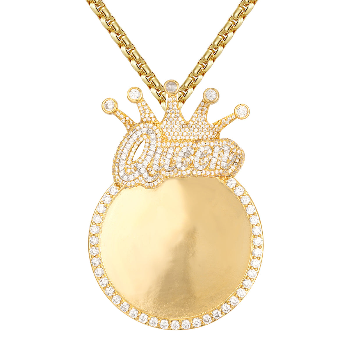 Queen Crown Memory Picture Frame Custom Gold Tone Pendant