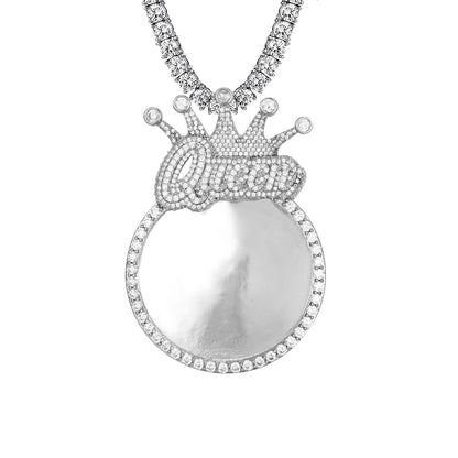Queen Crown Circle Memory Picture Frame Icy Custom Pendant