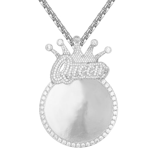 Queen Crown Circle Memory Picture Frame Icy Custom Pendant