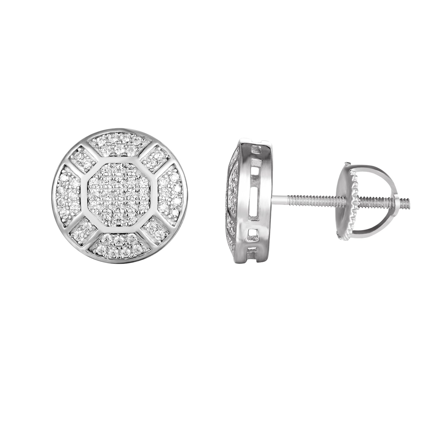 Sterling Silver Bling Solitaire Round Stud Screw Back Earrings