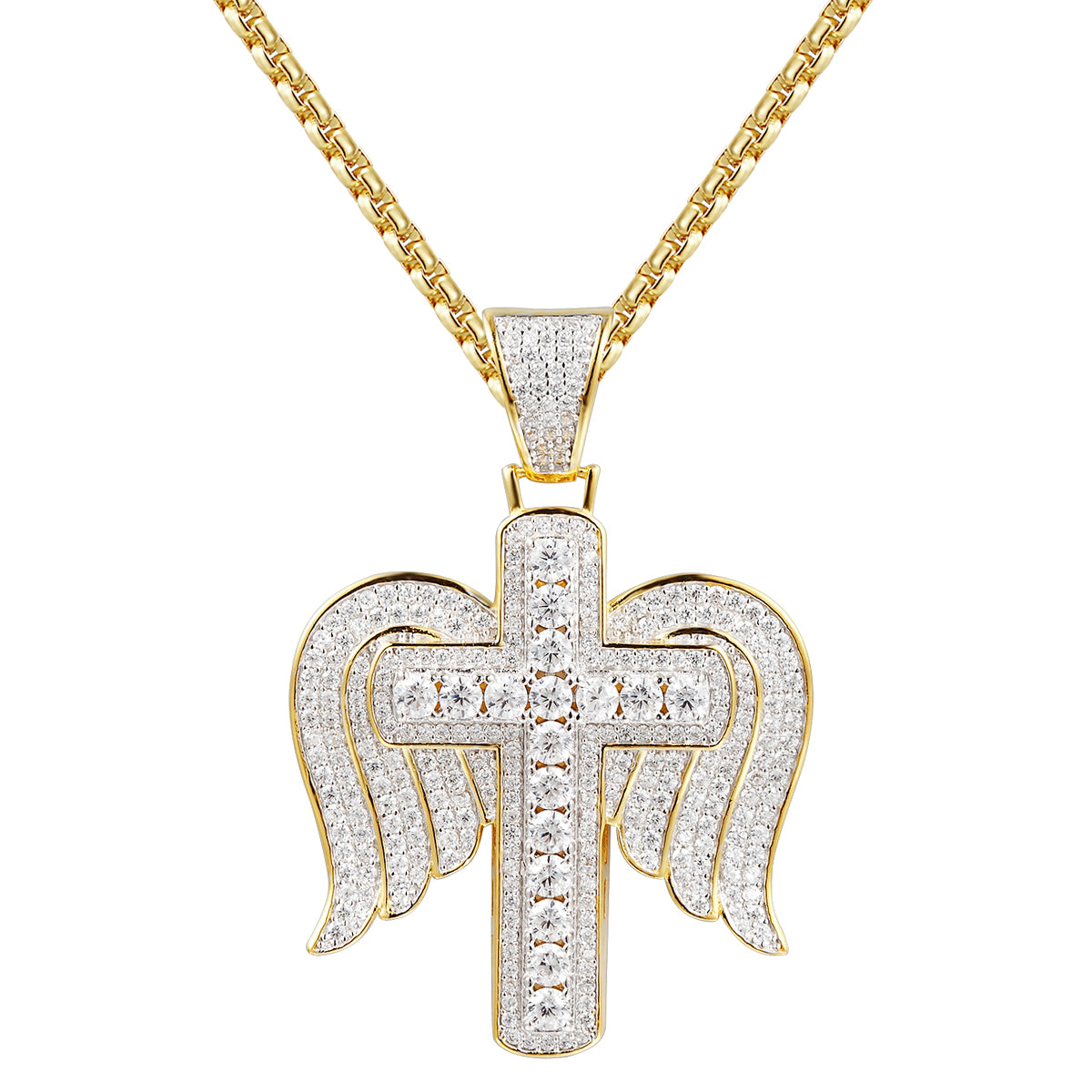 Solitaire Religious Cross with Wings Silver Pendant Necklace