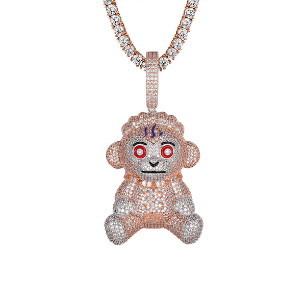 Rose Gold 38 Monkey Cartoon Icy Hip Hop Pendant Chain