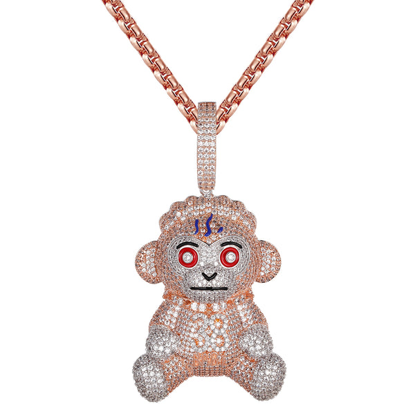 Rose Gold 38 Monkey Cartoon Icy Hip Hop Pendant Chain