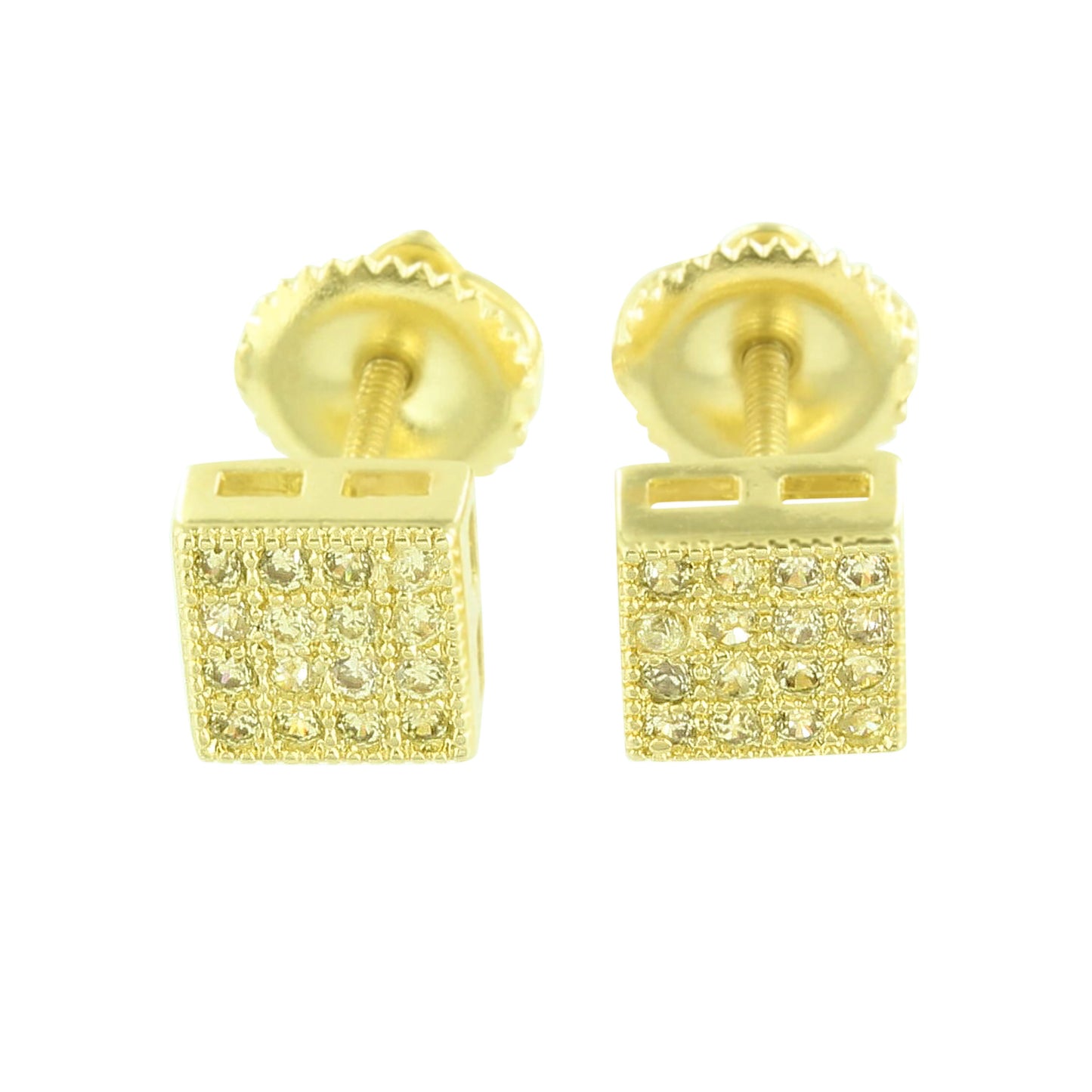 Yellow CZ Square Earrings Yellow Gold Finish Earrings Brand New