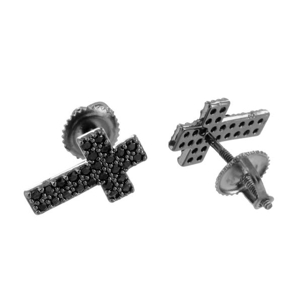 Black Jesus Cross Earrings Screw Back