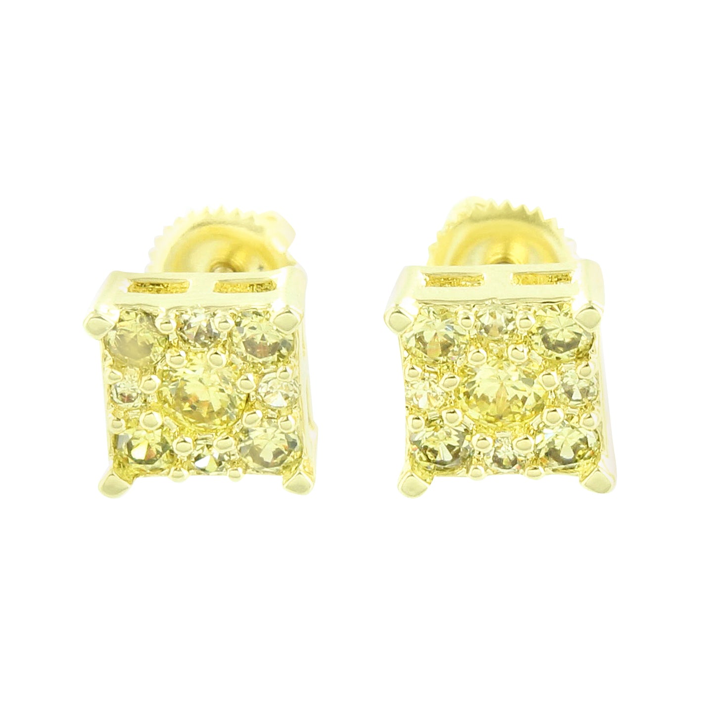 Canary Earrings Screw Back Cluster Set 14k Yellow Gold Finish