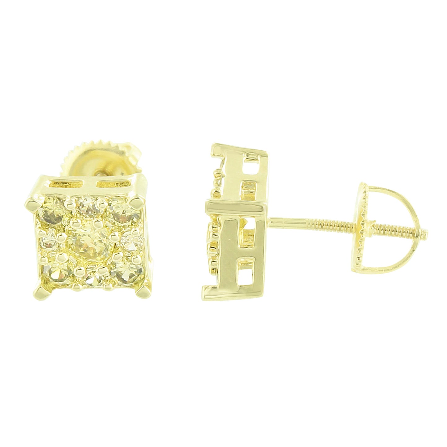 Canary Earrings Screw Back Cluster Set 14k Yellow Gold Finish