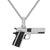 Sterling Silver Black &White Pistol Gun Pendant Chain