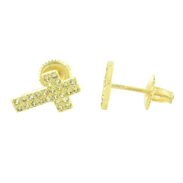 Cross Shape Earrings Gold Finish Yellow Simulated Diamond