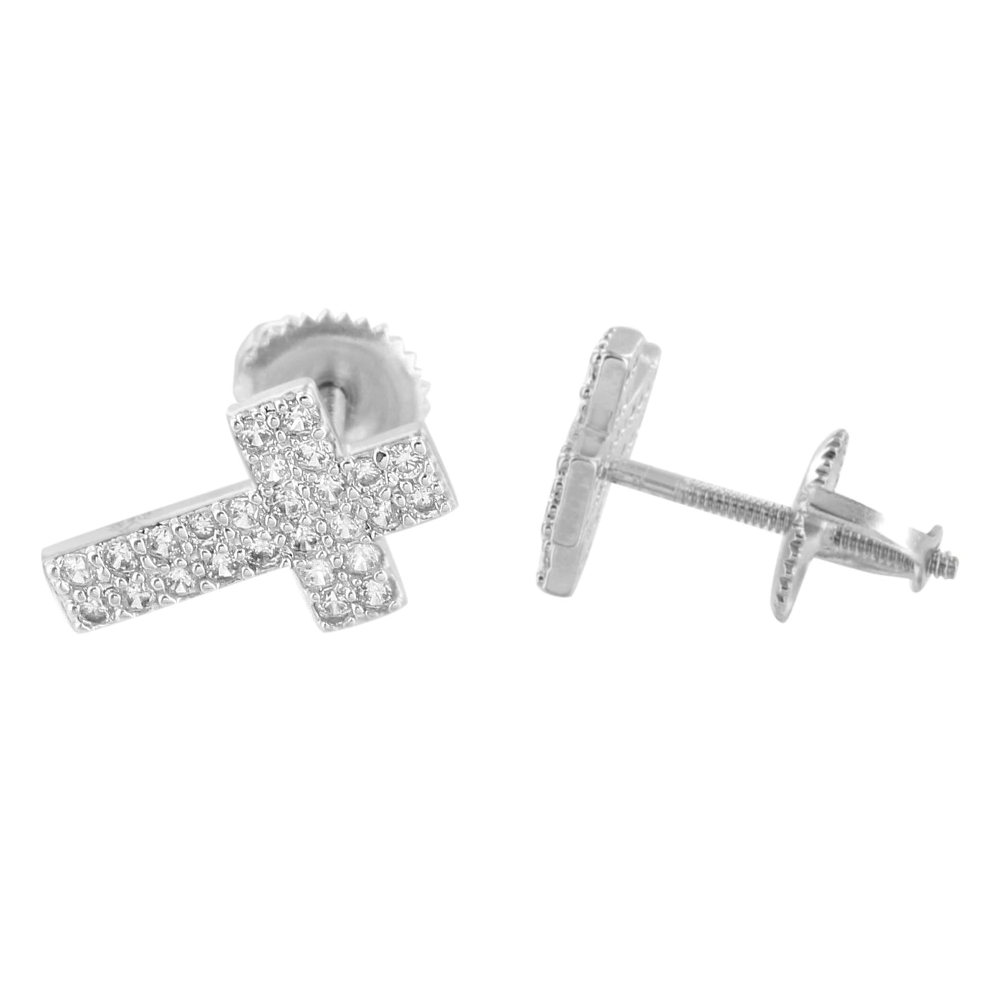 White Jesus Cross Earrings Screw Back Prong Set Crucifix Studs