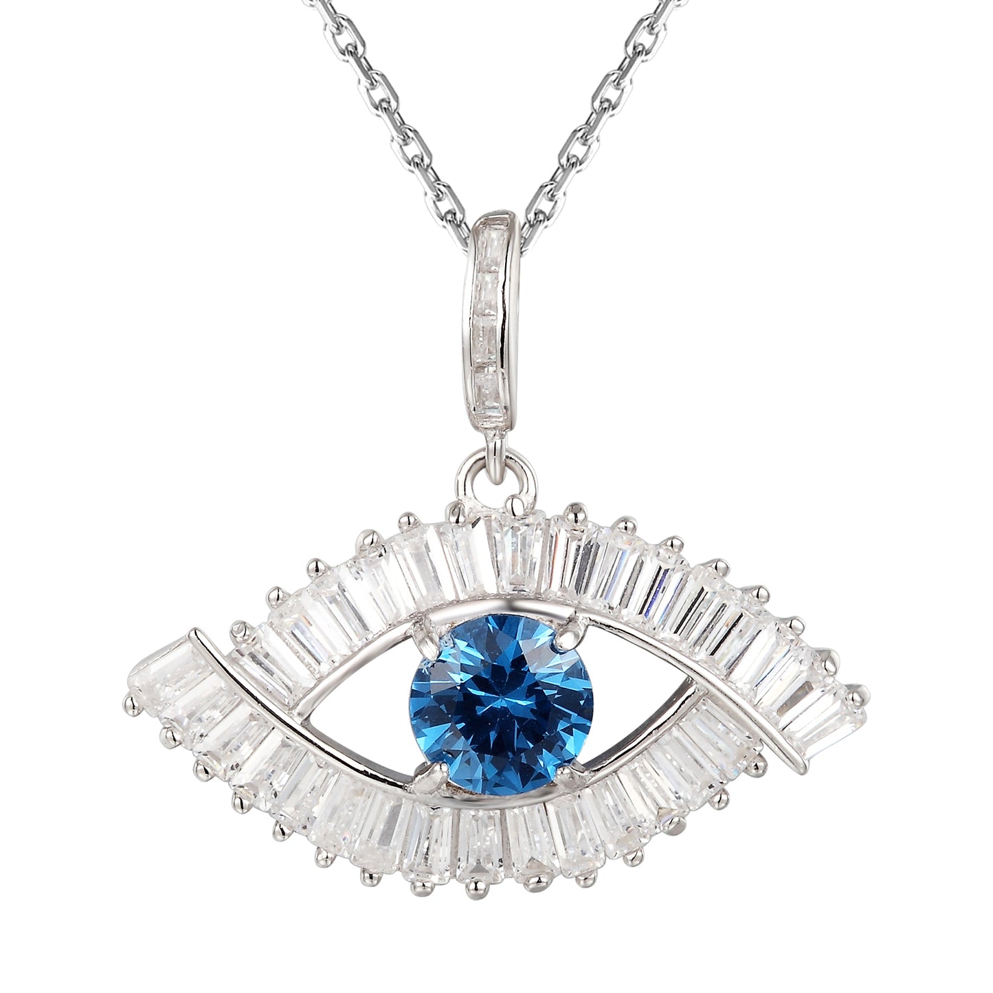 Blue Solitaire Designer Evil Eye Silver Pendant