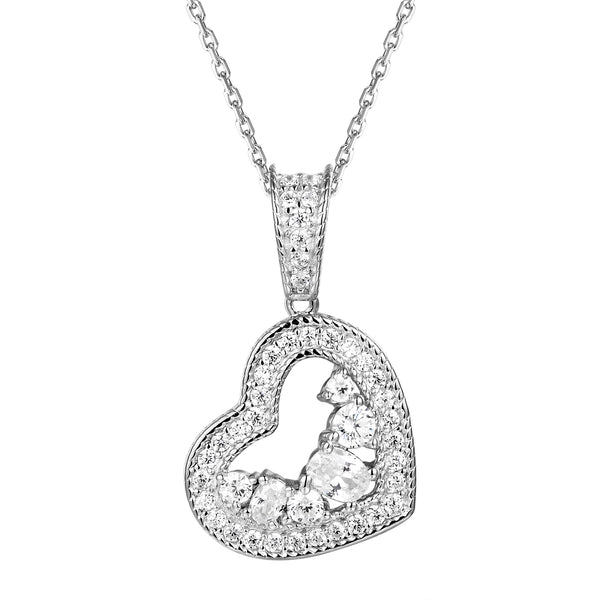 Silver Solitaire Lab diamonds Double Heart Pendant Valentine's Gift