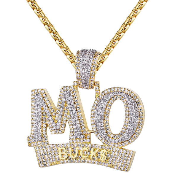 Silver MO Bucks Dollar Money 3D Men's Custom Pendant Chain