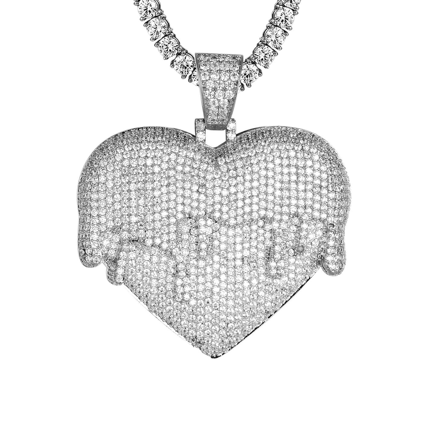 Sterling Silver Dripping Layer Love Heart Bling Custom Pendant Chain