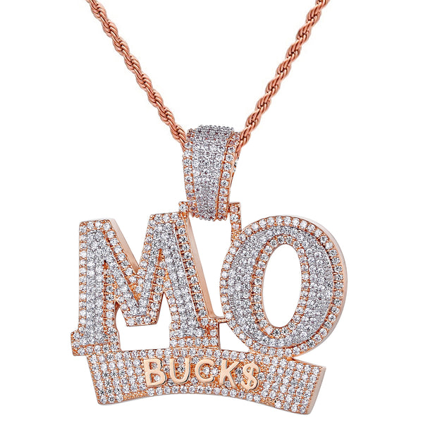 Men's MO Bucks Money Slang Rose Gold Silver Pendant Chain