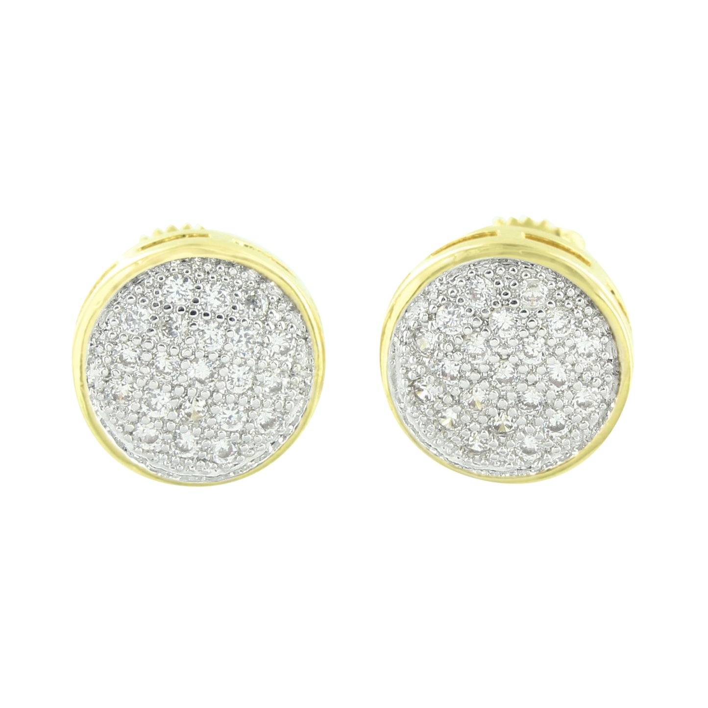 Round Mens Earrings Yellow Gold Finish
