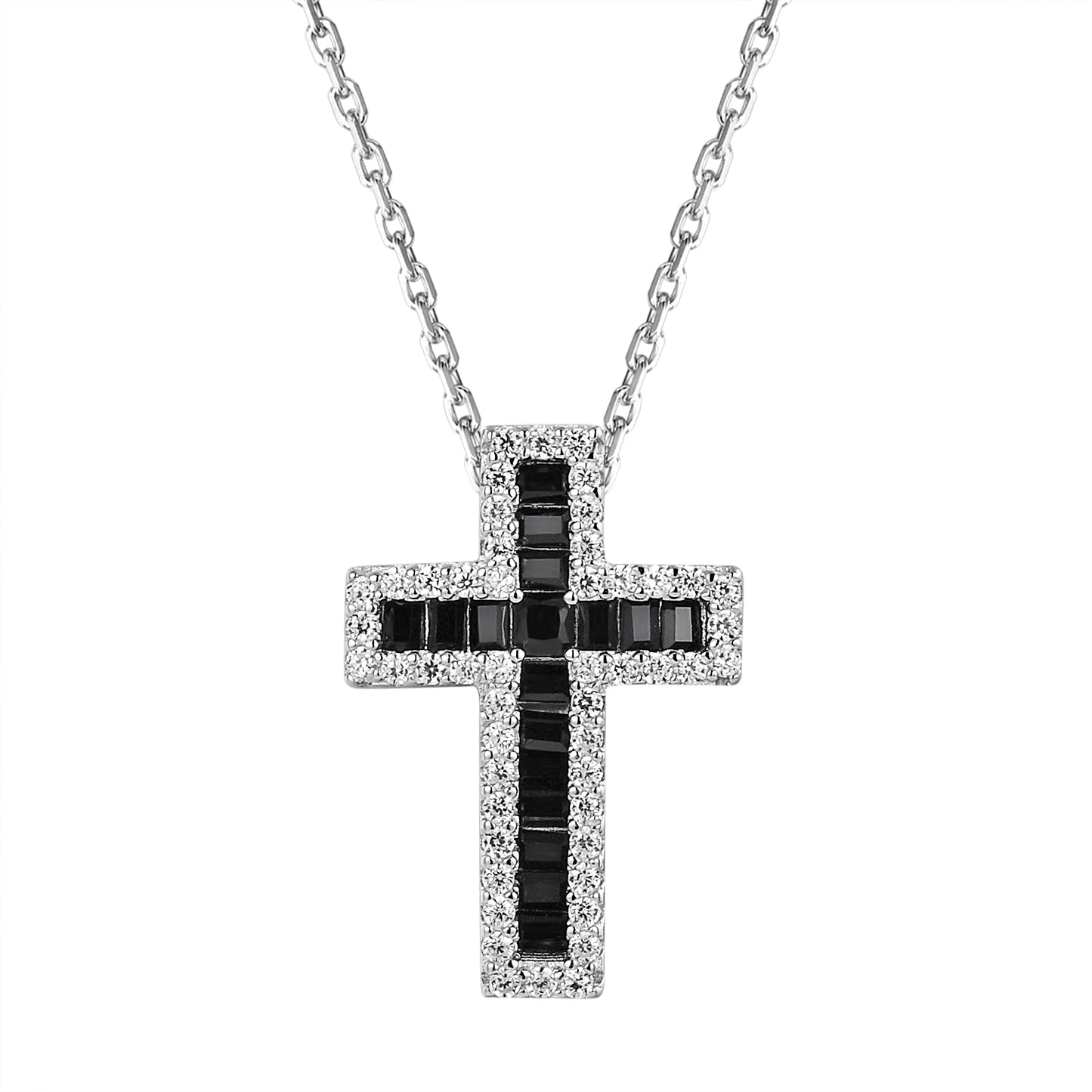 Black& White Mini Religious Cross Pendant 18" Chain