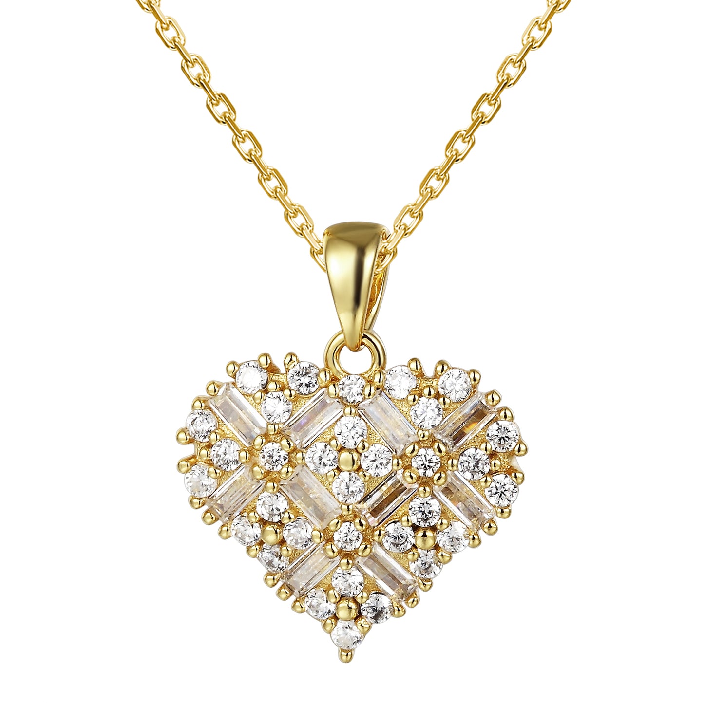 Designer 14k Gold Finish Women's Baguette Heart Pendant Valentine's