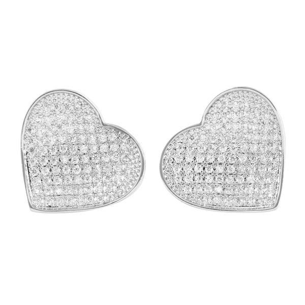 White Heart Shape Earrings Womens Screw Back Cute Gift 18 MM