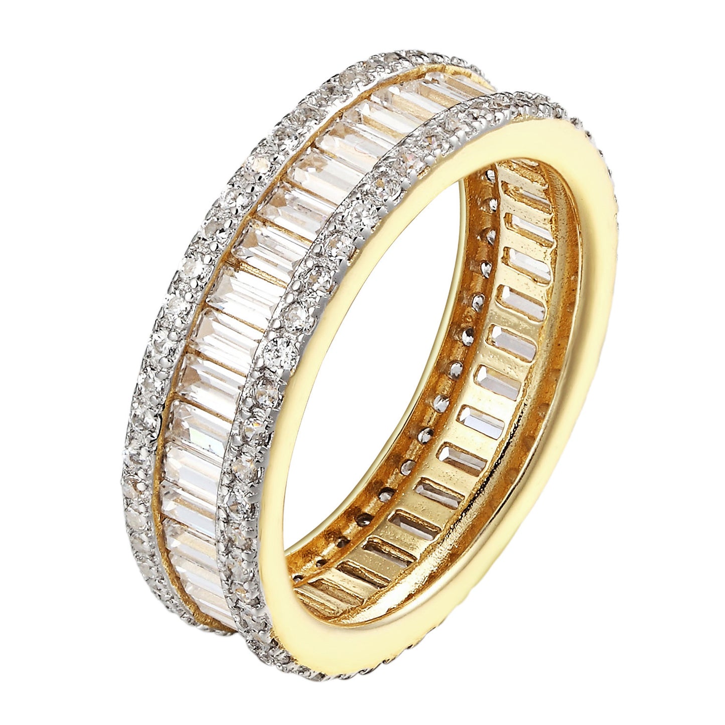 Ladies 925 Sterling Silver Baguette CZ Eternity Band Yellow Gold Finish SZ 6 7 8