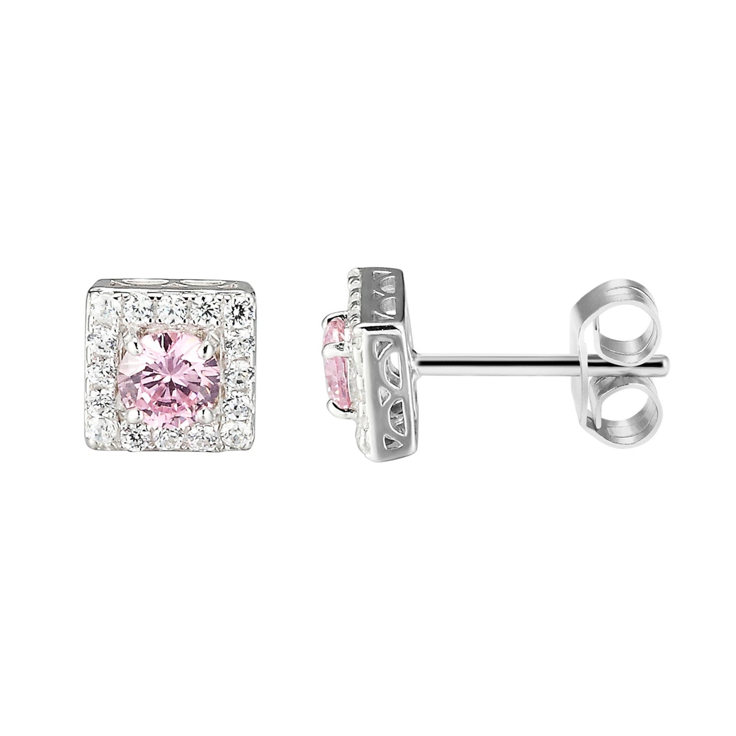 Sterling Silver Bling White gold Finish Light Pink Ruby Solitaire Stud Earrings