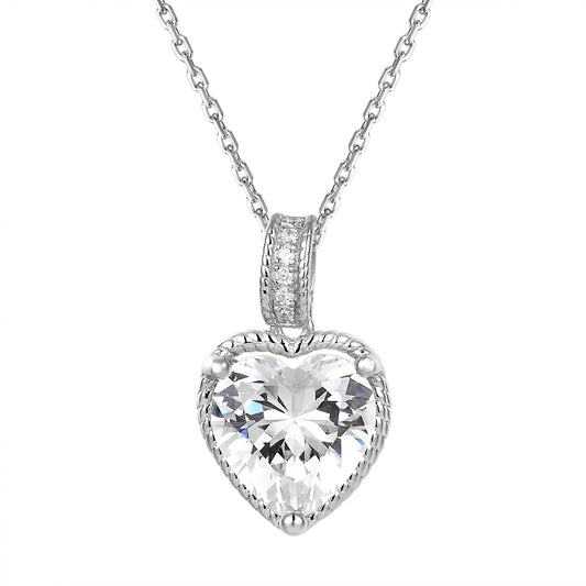 Sterling Silver Love Heart Solitaire Small Pendant Valentine's Set