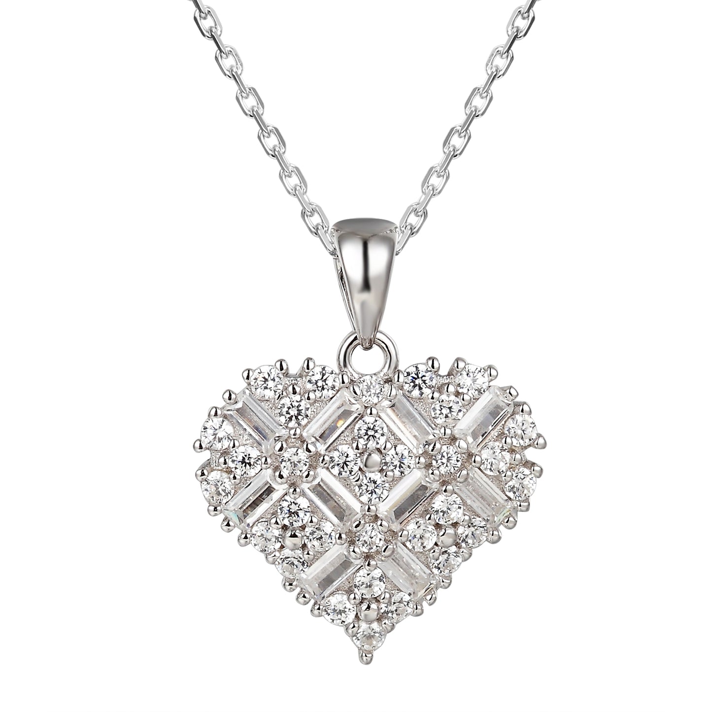 Silver Baguette Love Heart Small Pendant Valentine's Set