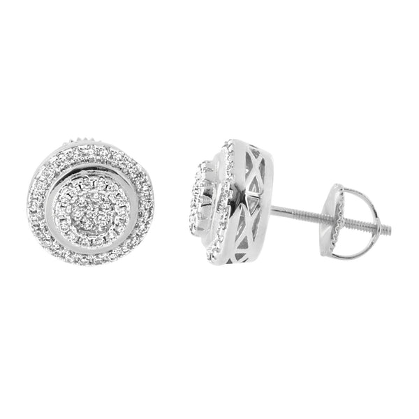 Round Halo Earrings 14K White Gold Finish Lab Diamonds Bling Screw Back Studs