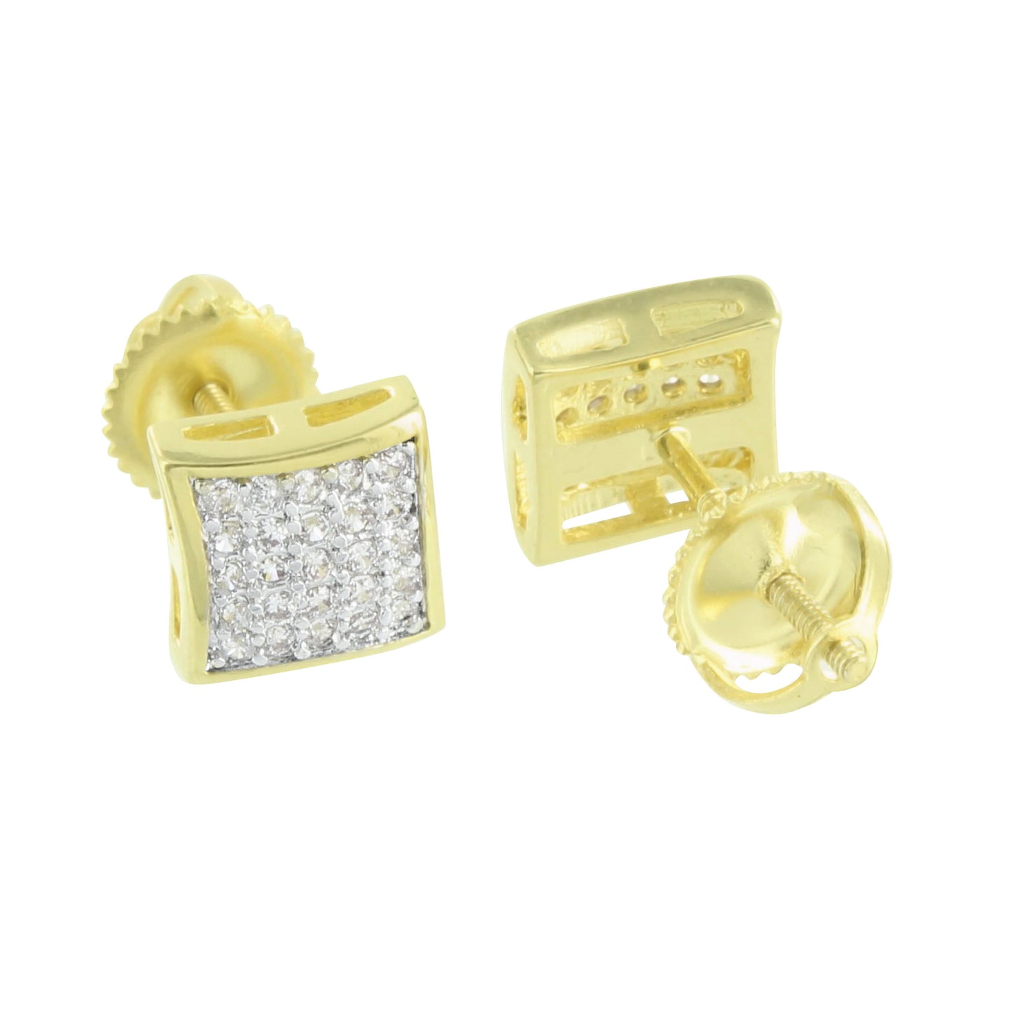 14k Gold Tone Earrings Dome Style Screw Back Lab Diamond