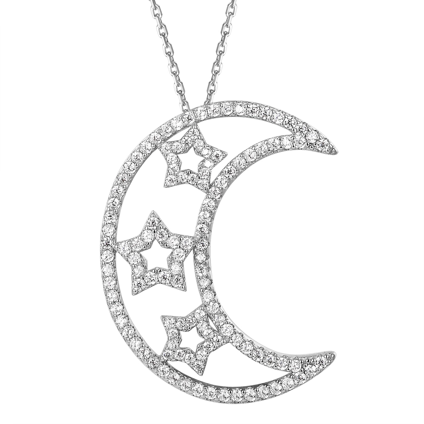 Sterling Silver Crescent Moon Star Charms Bling Pendant