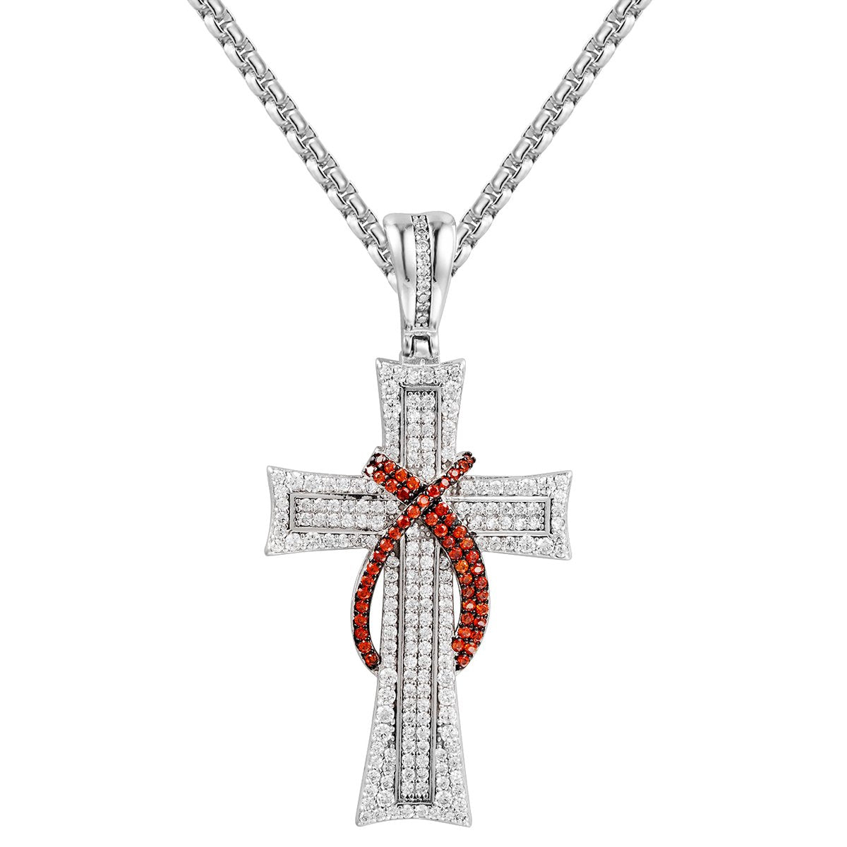 Designer Bling Cross Red Ribbon Charm Pendant