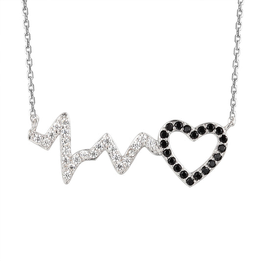Gorgeous Black&White Heartbeat Love Heart Pendant Valentine's Set