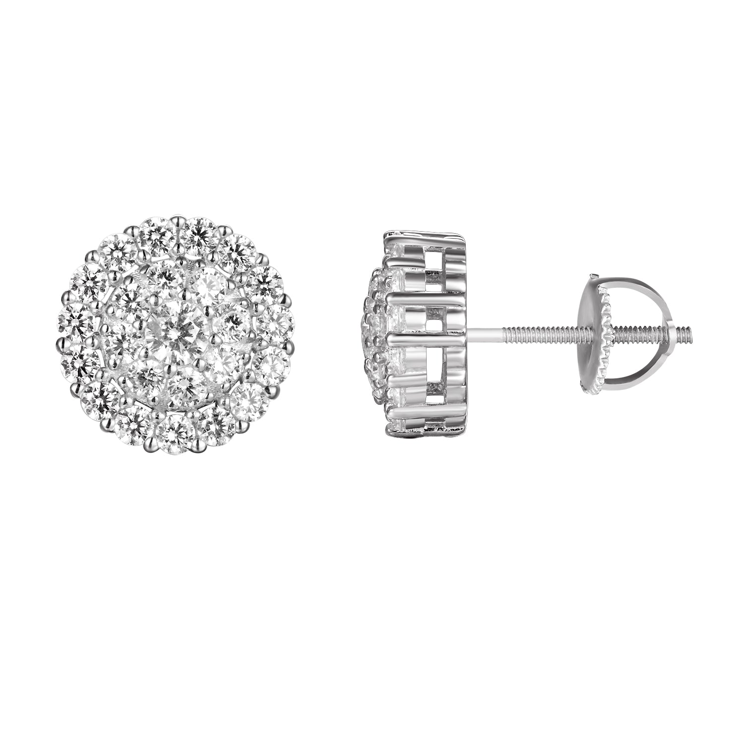 3D Prong Set Solitaire Icy Silver Screw Back Earrings