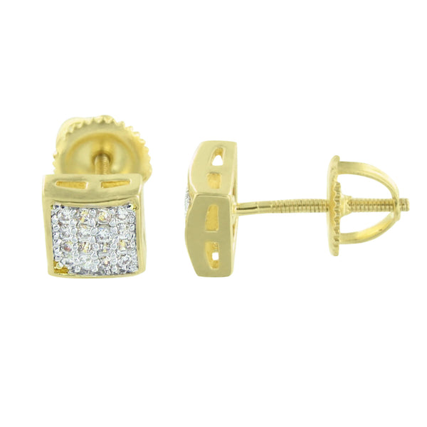 Gold Tone Mens Earrings Simulated Diamonds Screw On Pave Set 6 MM