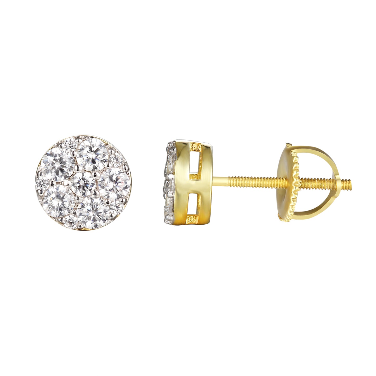14k Gold Finish Solitaire Silver Prong Set Stud Earrings