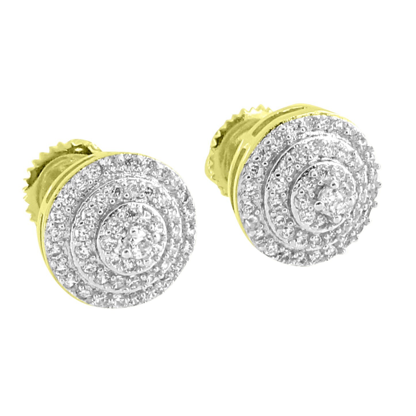 Solitaire Prong Set Earrings Round 14k Gold Finish Simulated Diamonds Screw Back Studs