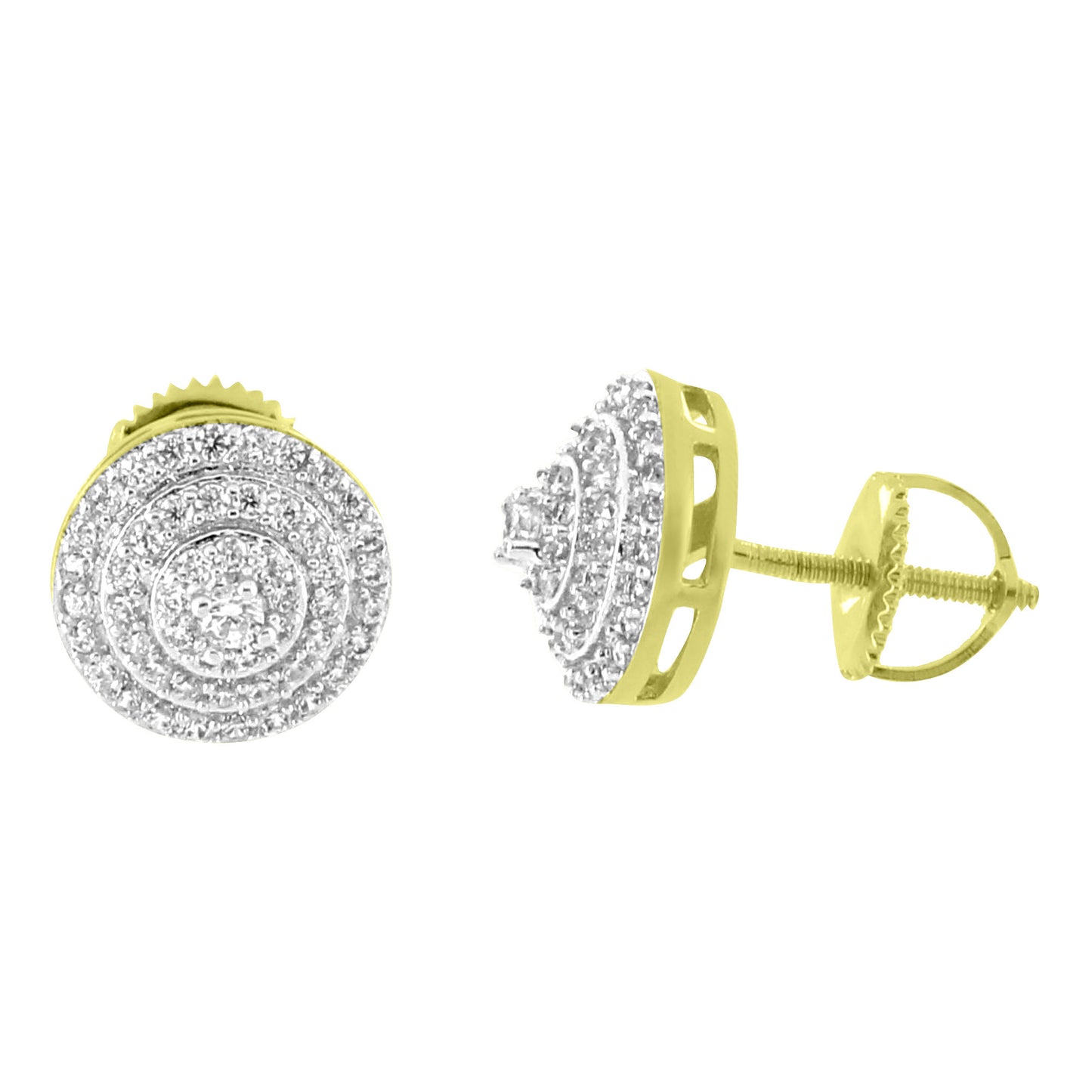 Solitaire Prong Set Earrings Round 14k Gold Finish Simulated Diamonds Screw Back Studs