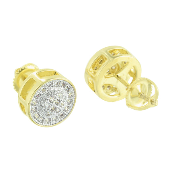 Round Design Earrings Simulated Diamonds Yellow Gold Finish Screw Back