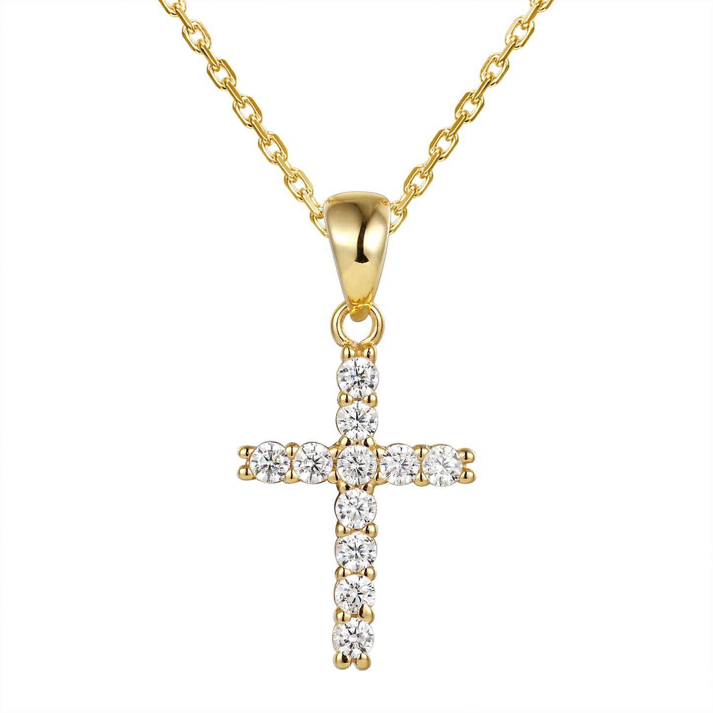 One Row Prong Set Solitaire Silver Cross Pendant Set