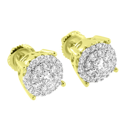 Prong Set Earrings Cluster Simulated Diamonds 14K Yellow Gold Finish Studs Mens Women