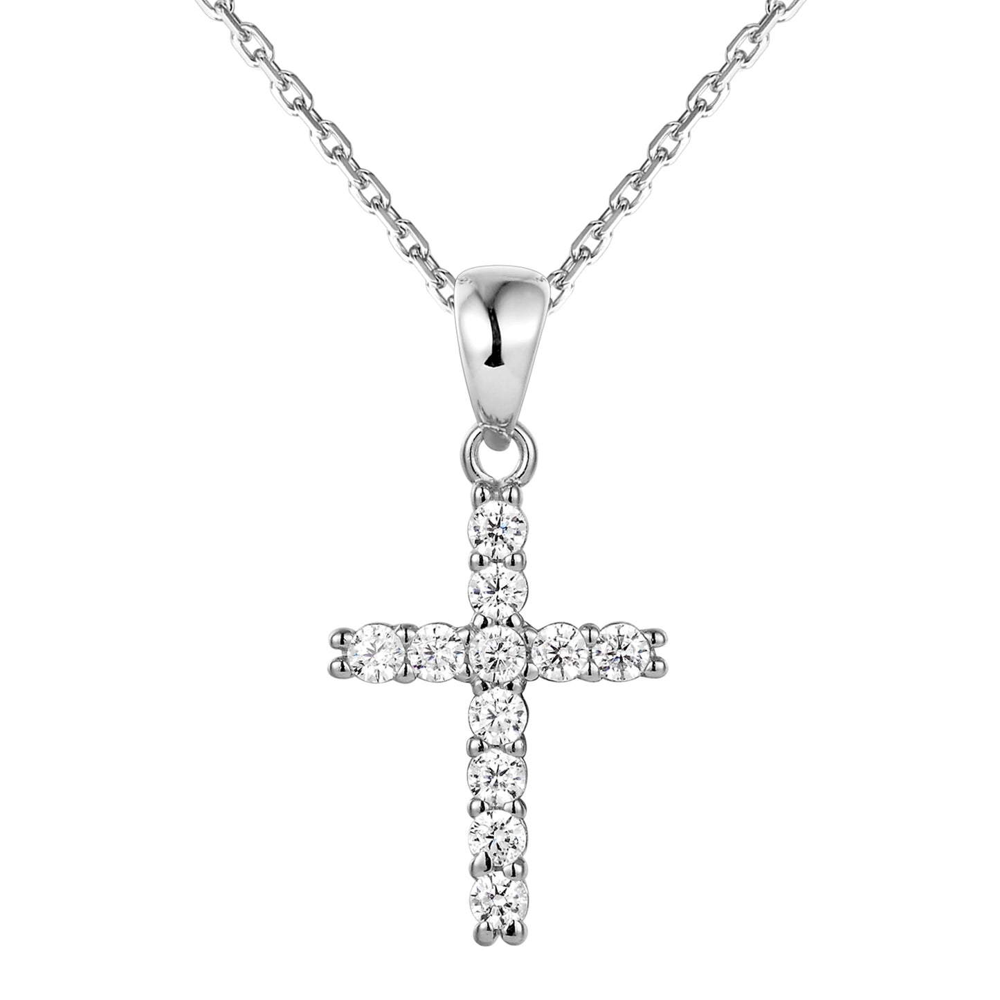 Sterling Silver Solitaire One Row Cross Pendant Set
