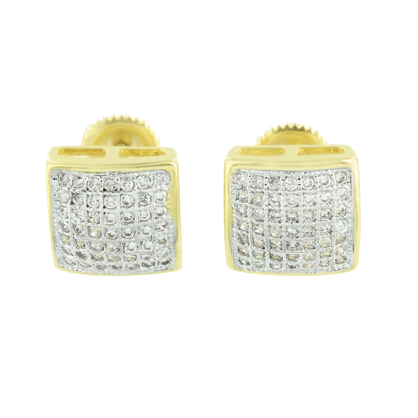 Square Shape Earrings Yellow Gold Finish Lab Created CZ Pave Set Screw Back
