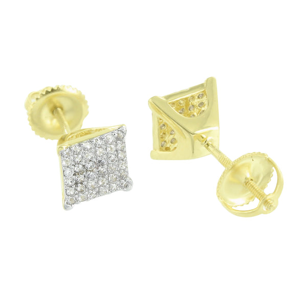 Lab Diamond Earrings Square Face Screw Back Lock 14K Yellow Gold Finish
